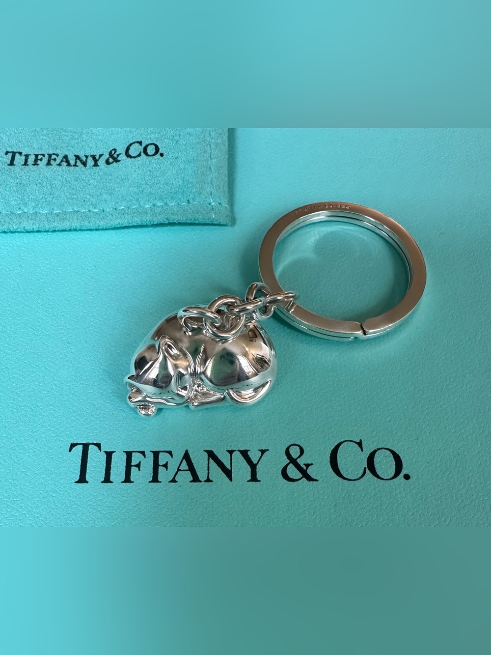 Tiffany & Co. Rare Sleeping Cat Key Ring 925